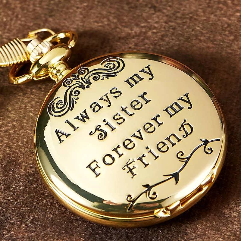 

Fashion Gold Quartz Pocket Watch To My Sister Necklace Watches For Women Gift Forever Friend Fob Chain Clock reloj de bolsillo