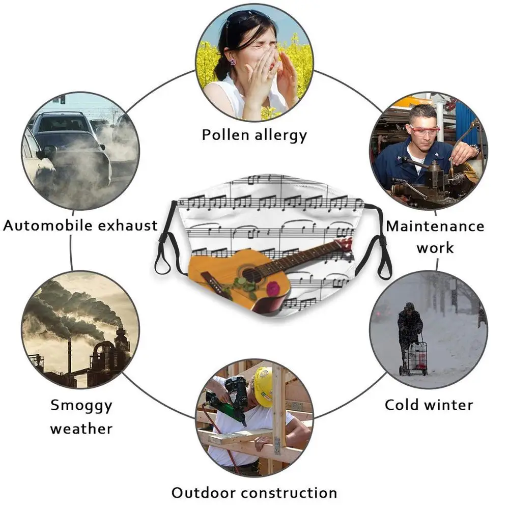 Многоразовая маска для гитары Pm2.1496 с забавным принтом и фильтром, маска для лица, музыкальный инструмент для гитары, соло, Классическая гитара, акустическая гитара