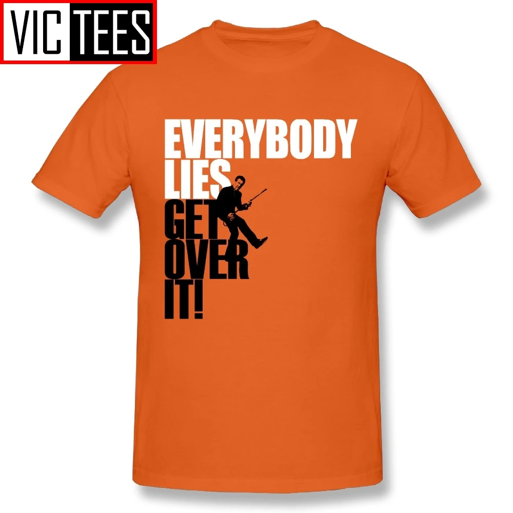 Men\'s Orange Cool Shirts Everybody Lies Dr House T-Shirt Get Over it Funny Tee Shirts Youth Slim Fit Tee T Shirts