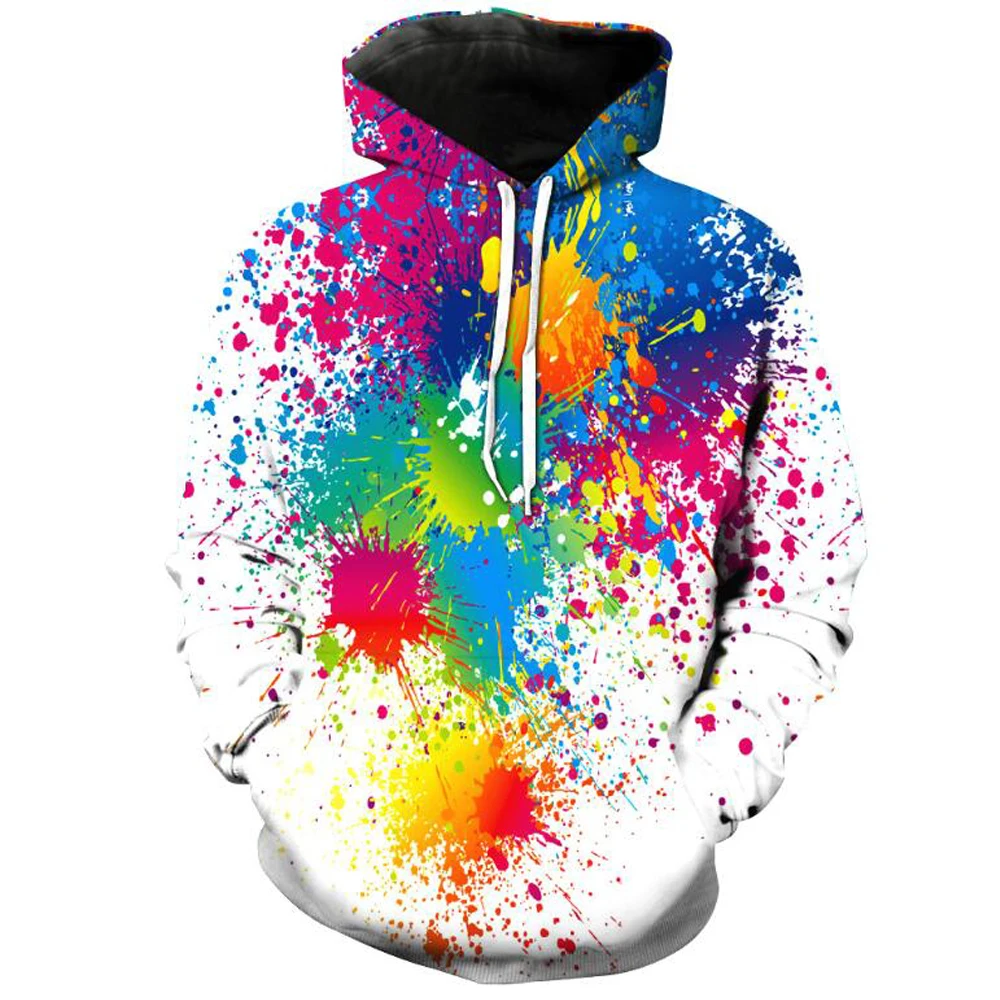 3d hoodies homem splatter colorido tinta manchas impressão 3d 2023 novo moletom streetwear pullovers tops plus size