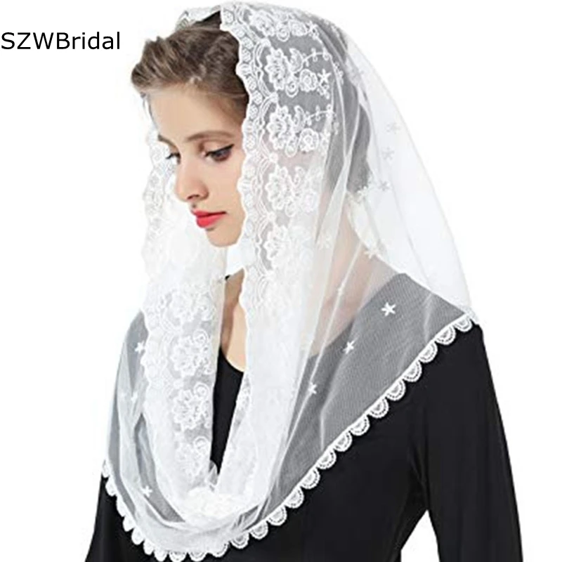 Nieuwe Collectie Kant Bruidssluiers Wit Zwart Bruiloft accessoires Voile femme musulman Bruid Moslim sjaal Bruiloft sluiers