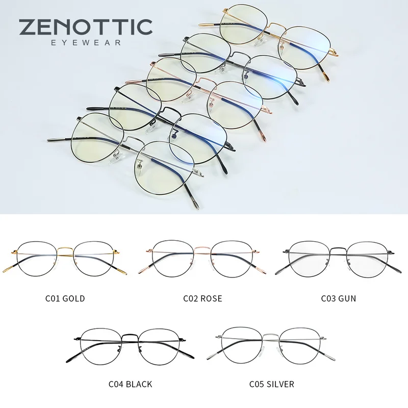 ZENOTTIC Retro Metal Glasses Frame Women Optical Spectacle Frame Anti Blue Light Eyeglasses Frame For Men Women Eyewear BT7088