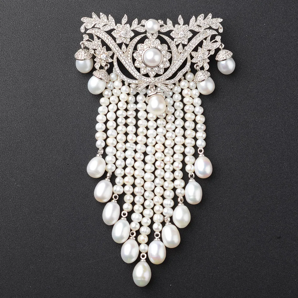 Fresh Water Pearl Golden Plated Cubic Zircon Micro Pave Flower Brooch
