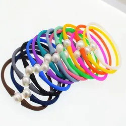 1piece freshwater pearl near round white 10-11mm silicone bracelet RED/PINK/BLUE/GREEN/YELLOW FPPJ wholesale beads nature