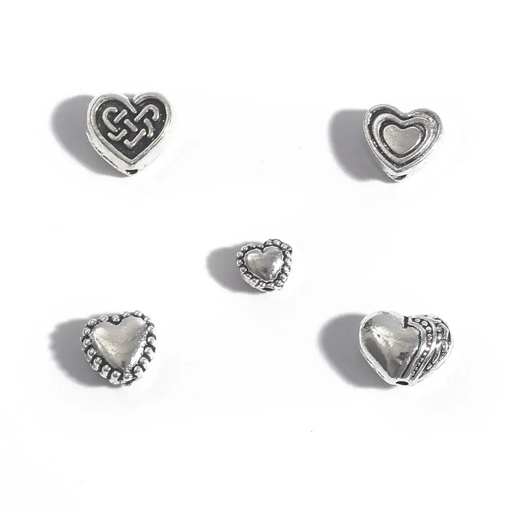 20/30/50pcs 6-10mm Tibetan Antique Silver Plated Heart Charms Metal Spacer Beads For Jewelry Making Diy Finding Accessories