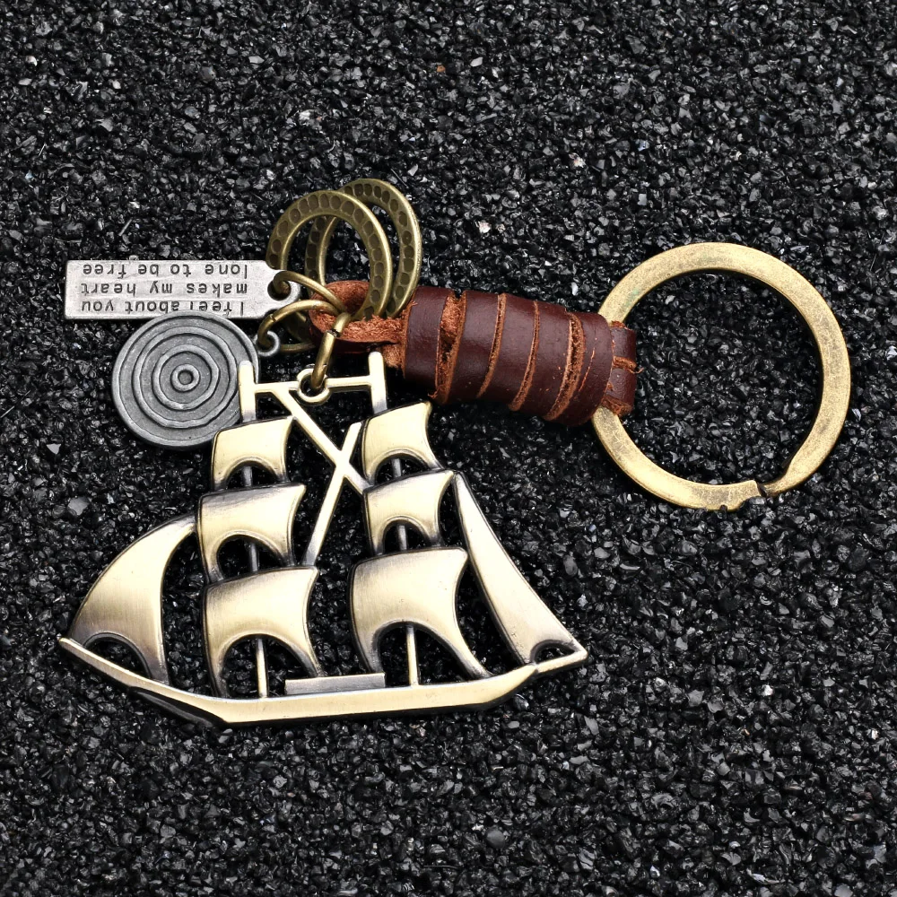 2024 Trend Jewelry Vintage Hand-woven Leather Sailing  KeychainSimple Alloy Accessories Keychain for Men