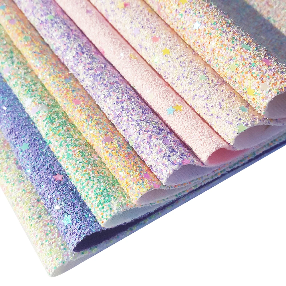 QIBU 22*30cm Colorful Faux Leather Sheet A4 Christams Chunky Glitter Fabric For Party Decoration DIY Hairbow Earring Accessories