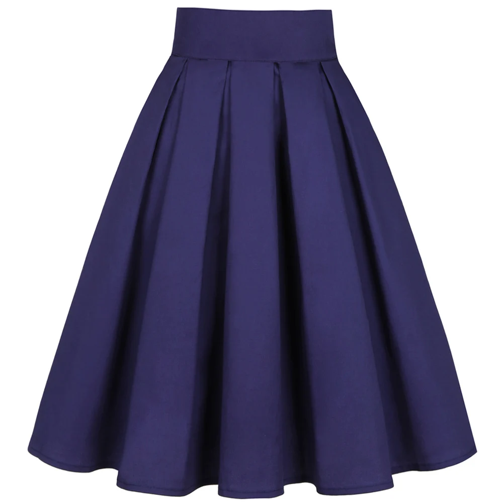 Solid Color Blue Women Pleated Skirt Casual Y2K Summer High Waist Korean Harajuku Japanese Pinup Retro Vitage Midi A-line Skirts