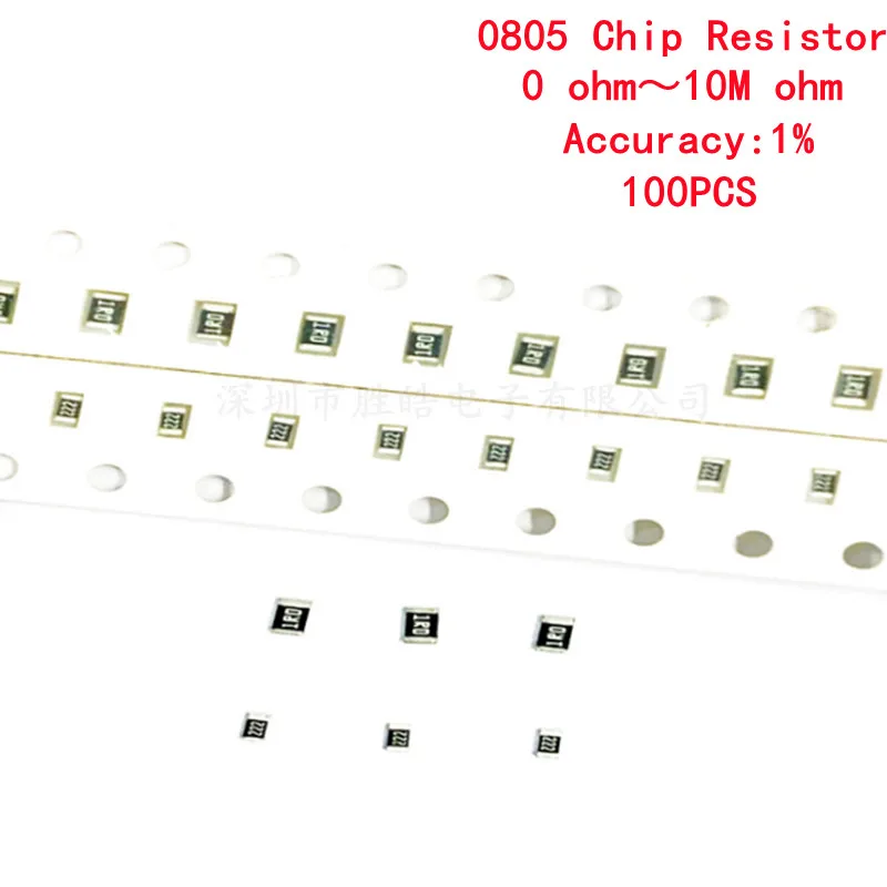 

100Pcs 0805 SMD 1% 1/4W 0R ~ 10M chip resistor 0 10R 100R 220R 330R 470R 1K 4.7K 10K 47K 100K 0 10 100 330 470 ohm