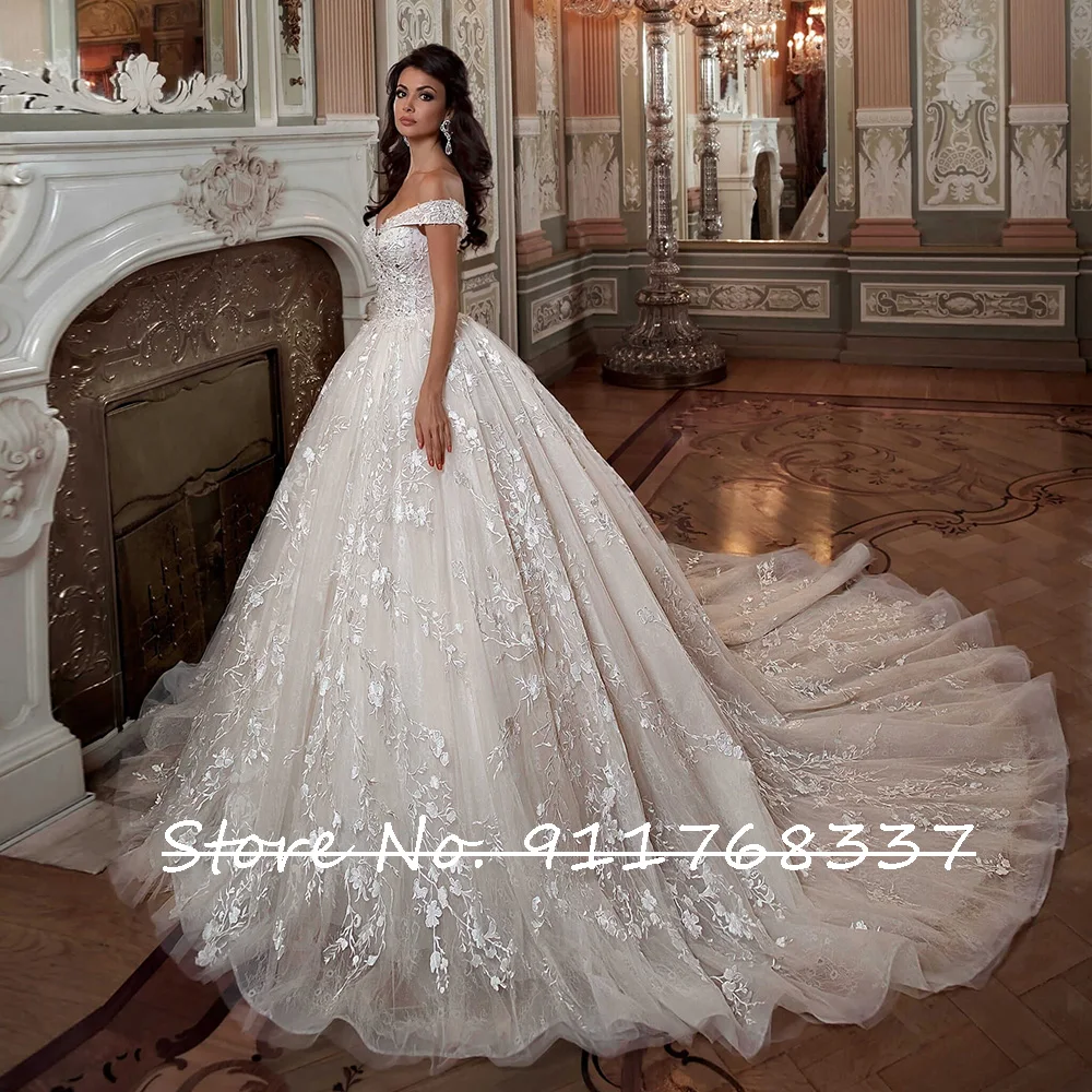 Abito da sposa personalizzato Robe De Mariage Abito da sposa con spalle scoperte Abito da sposa di lusso con applicazioni di perline Scollo a V Abiti Ve Noiva