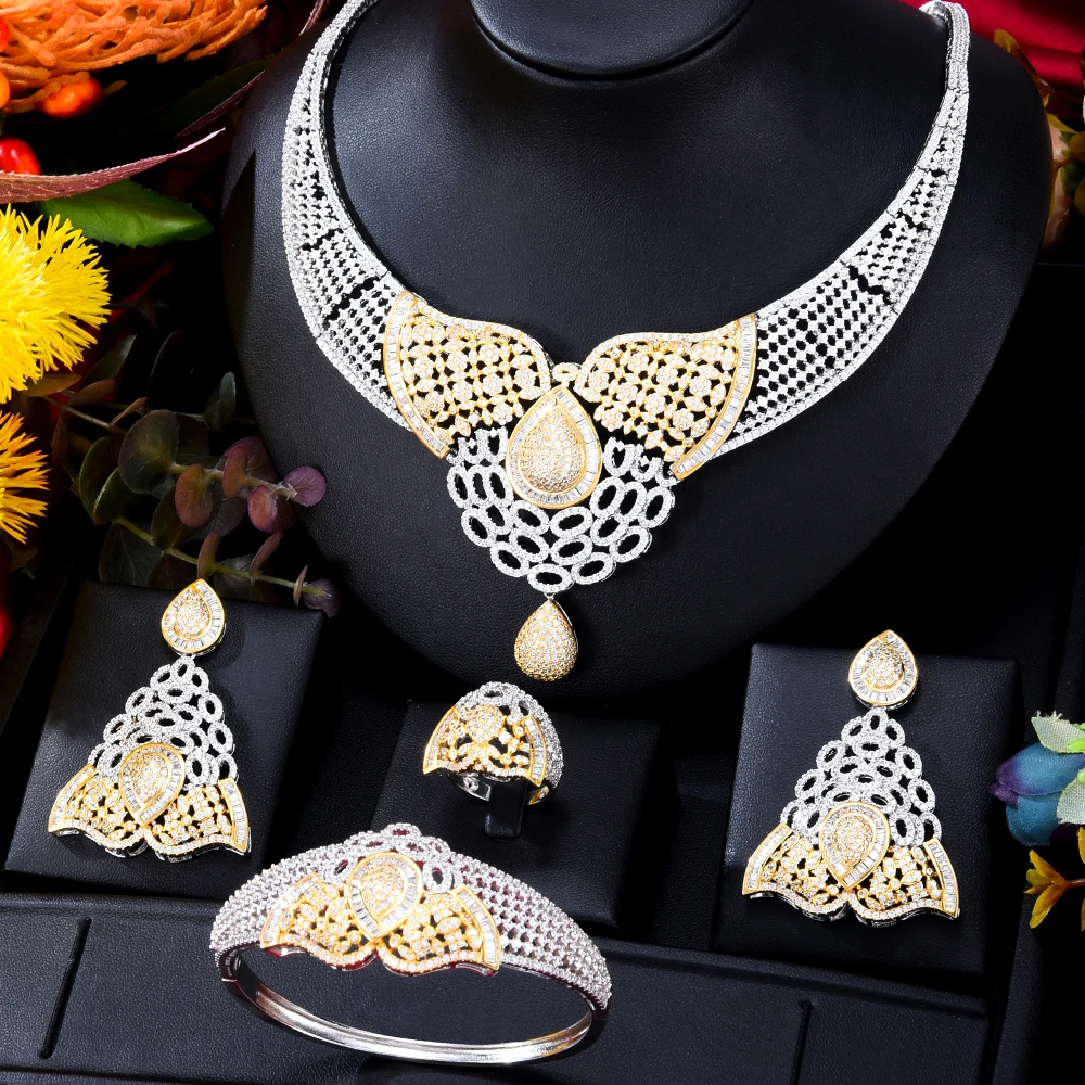 GODKI Big Fashion Luxury 4PCS Whale Tail Nigeria Jewelry Set For Women Wedding Zircon Indian African Bridal Jewelry Set 2020