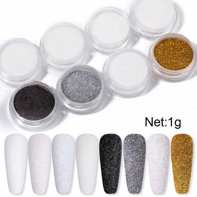 Shiny Silver Nail Glitter Powder White Color Chrome Glitter Pigment Dust Iridescent Nail Gel Polishes Decoration