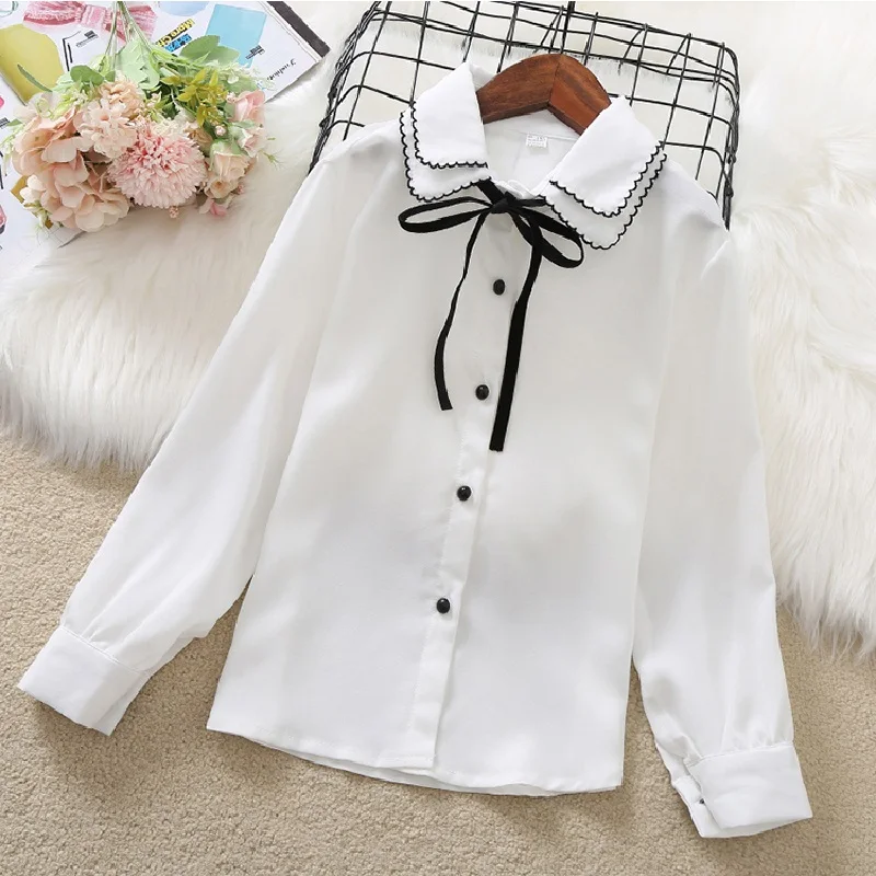 Camicette per neonate a maniche lunghe primavera autunno Chiffon bambini camicie bianche tempo libero adolescenti top abbigliamento per bambini per