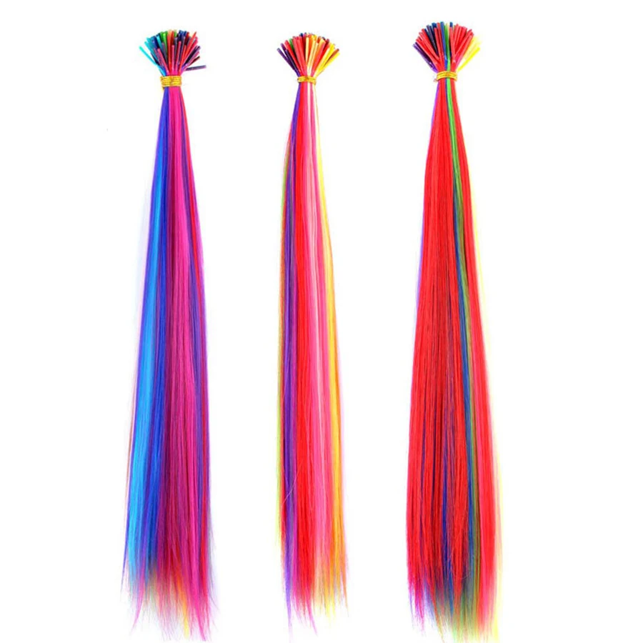 Synthetic Hair Dye Rainbow Fake Hair Extensions Keratin I-tip Colored Stands of Hair Extension Pieces