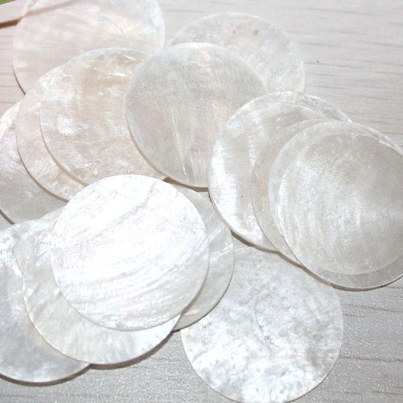 30-90MM 50Pcs ( No Hole ) 100% Pure Natural Mirror Flat Round Shape Freshwater Shell Jewelry Beads Jewellery Charms