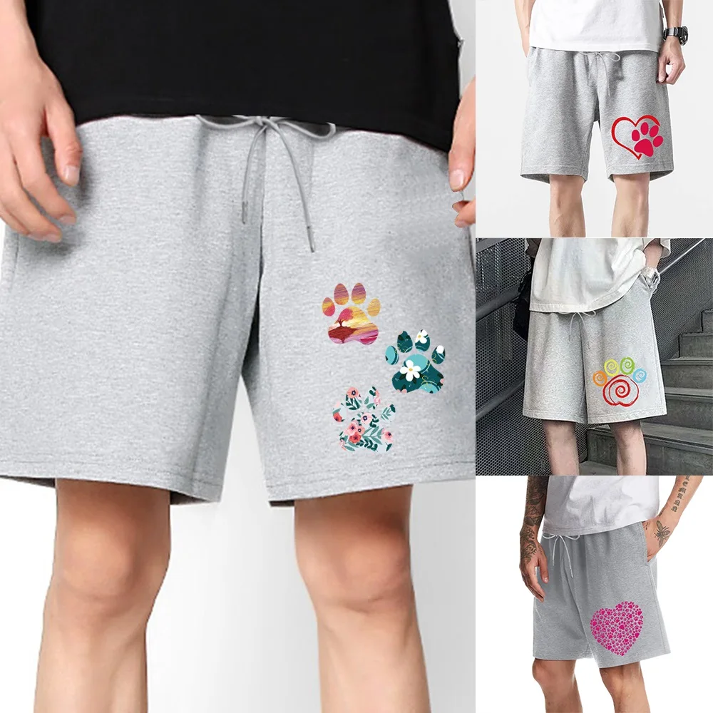 Summer Loose Shorts Man Gyms Knee Length Male Leisure Jogger Workout Fitness Bodybuilding Short Pants Footprints Printed Shorts