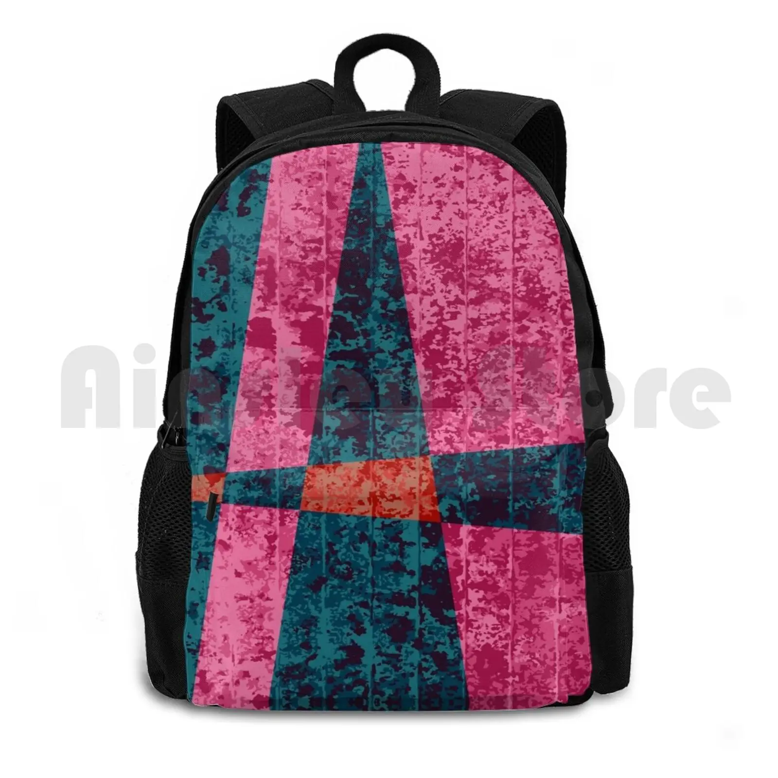 Pink And Teal Blue Abstract Outdoor Hiking Backpack Riding Climbing Sports Bag Abstract Pink Teal Blue Purple Pattern Green