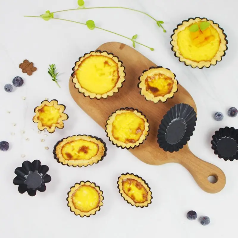 6pcs Non-stick Mini Flower Carbon Steel Egg Tart Pan Mold Reusable Cupcake Mould