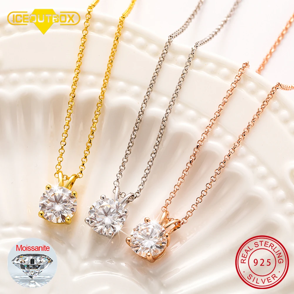 Classic 0.1-2 Carat Real Moissanite Pendant Necklace For Women Top Quality 100% 925 Sterling Silver Wedding Party Fine Jewelry