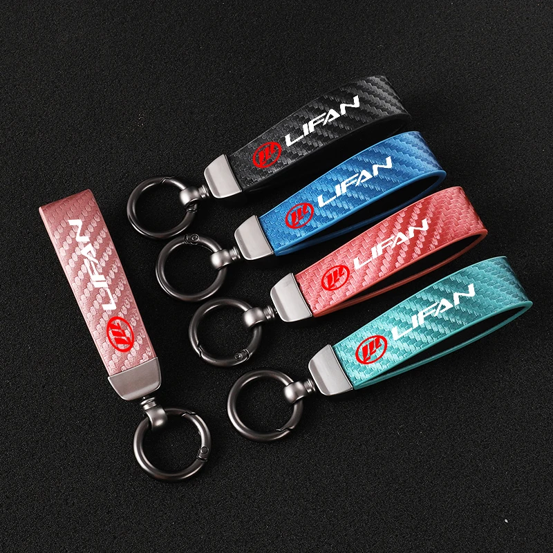 

New fashion car carbon fiber leather rope Keychain key ring For Lifan Solano X60 125CC X50 320 Threshold Decals Accessories