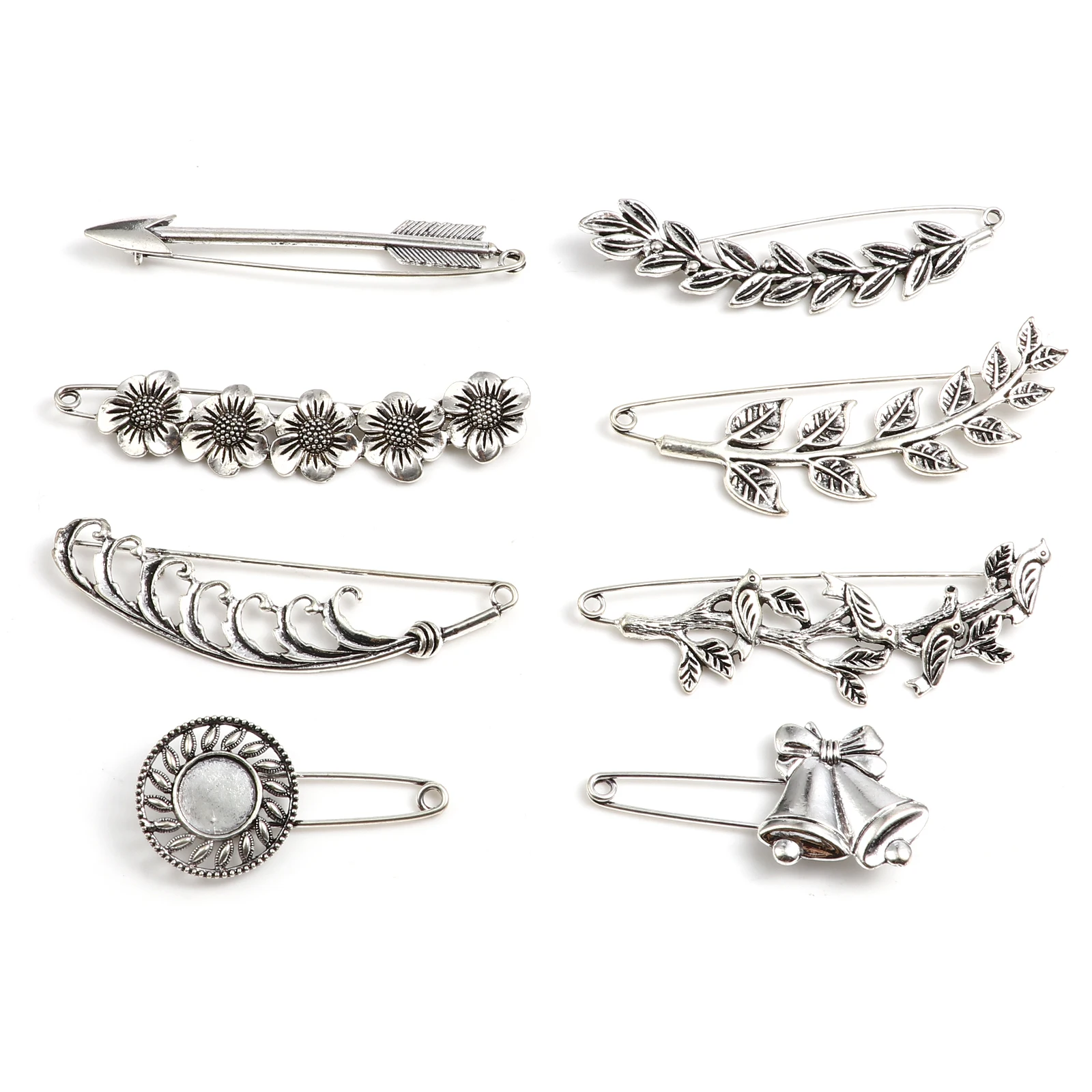 2 PCs Antique Silver Color Pin Brooches Vintage Clothing Brooches For Women Man Sweater Brooch Pins Badge Buckle Accessories