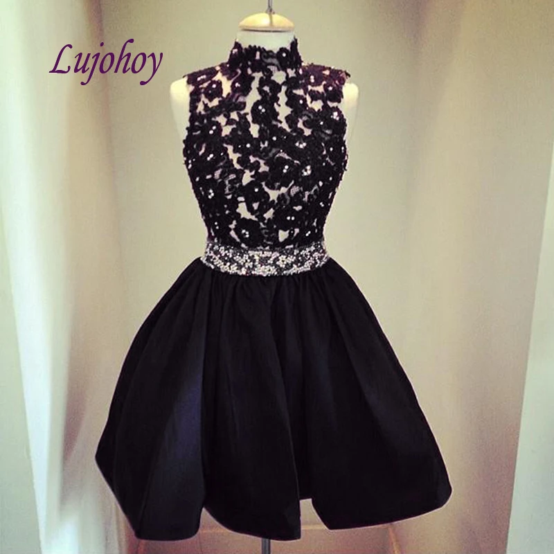 Sexy Black Short Lace Cocktail Dress Party Plus Size Little Ladies Girl Women Homecoming Prom Graduation Semi Formal Dress