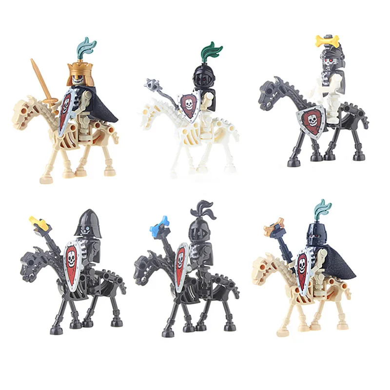 Woma Skeleton Soldier Army King Knight Undead Horse Warrior Kids Bricks Building Block Plate Set Children Gifts Skull Strong Toy