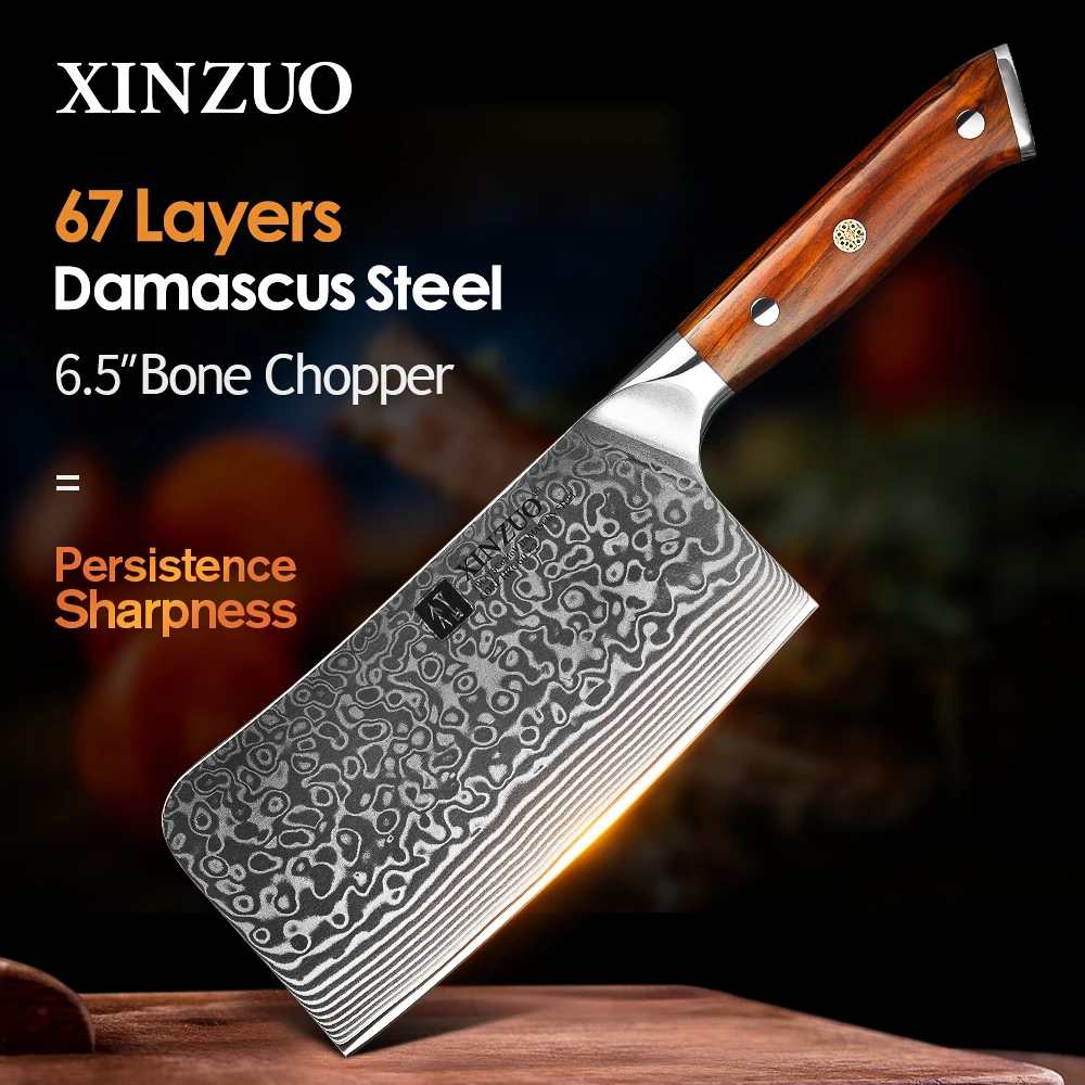 XINZUO 6.5\'\' Chopper Bone Knife Damascus Steel Kitchen Cutlery Chop Bone Fish Slicing Chinese Cleaver Meat  Nakiri Chef Knife