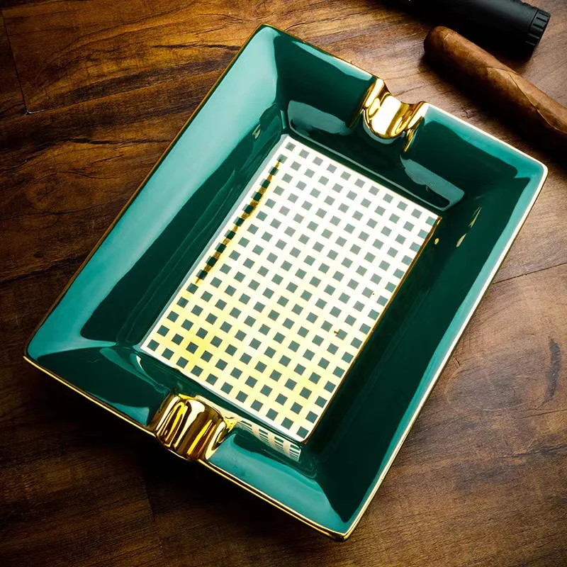 

LUBINSKI Ceramic Cigar Ashtray Large Double Slot Square Yellow Pattern Gift Box Package Luxury Ash Holder CA-051 New Arrival