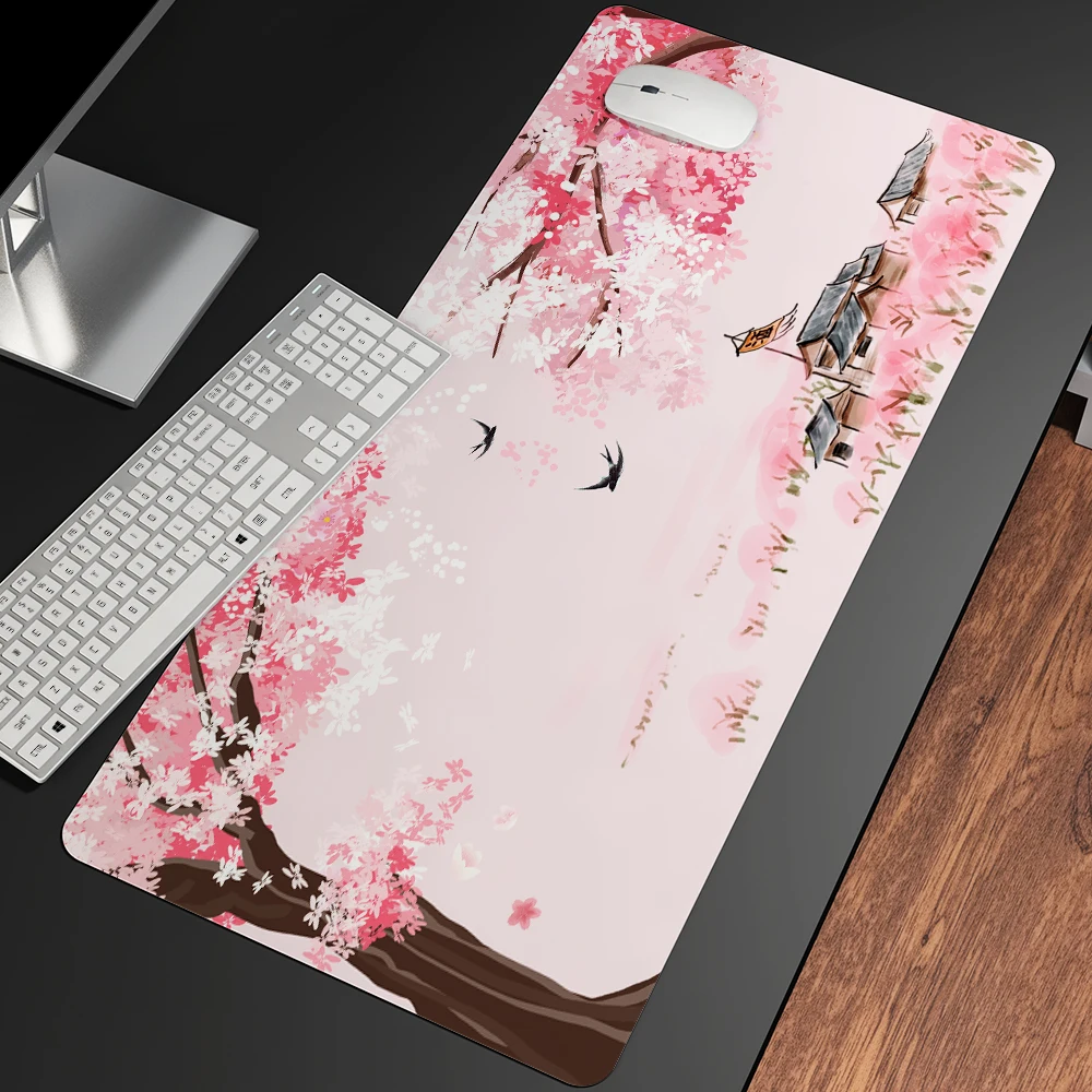 Tapis de souris de jeu grand XXL Lotus étang printemps imprimé Anime souris tapis avec doux caoutchouc naturel bord verrouillé pour les joueurs tapis de bureau