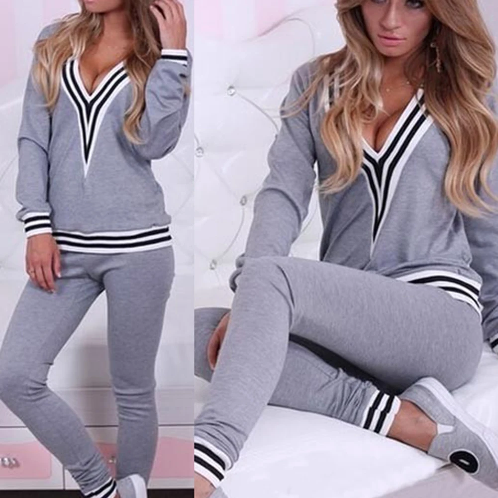 2pcs/Set Women\'s sports suit Large Plus Size tracksuit  sweater+pants two piece set Top And Pant Sportwear Warm Matching S