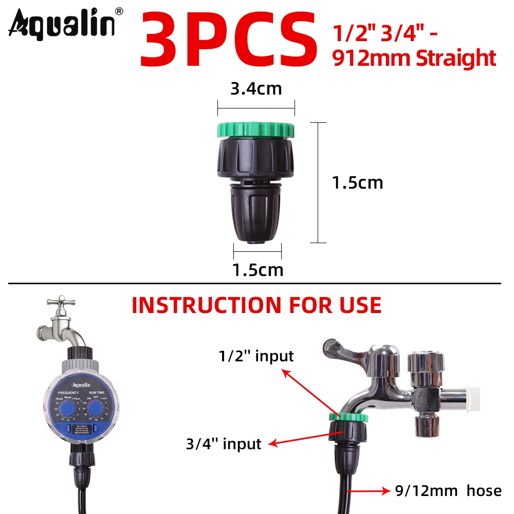 

1/2'' 3/4''- 9/12mm Hose Straight Connector Garden Accessories Connect With Watering Timer For Garden #26301PJ23