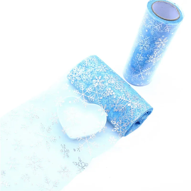 10 Yards Snowflake Tulle Roll Fabric DIY Baby Shower Decorations Wedding Party Birthday Gifts Chair Sash Winter Wonderland Decor