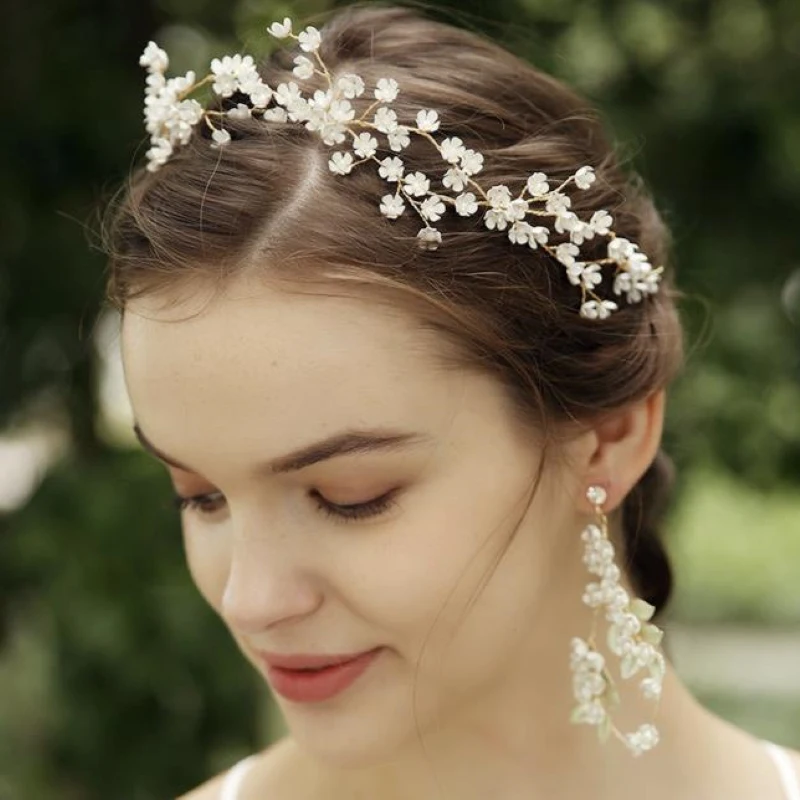 Bridal wedding accessories headpiece hand made tiara headband head flower Hair Jewelry and ear drop set FANWEIMEI#F241