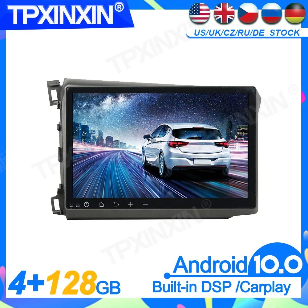 128G Carplay Android 10 Screen DVD Multimedia  Player For Honda Civic 2012-2015 GPS Navigation Auto Radio Audio Stereo Head Unit