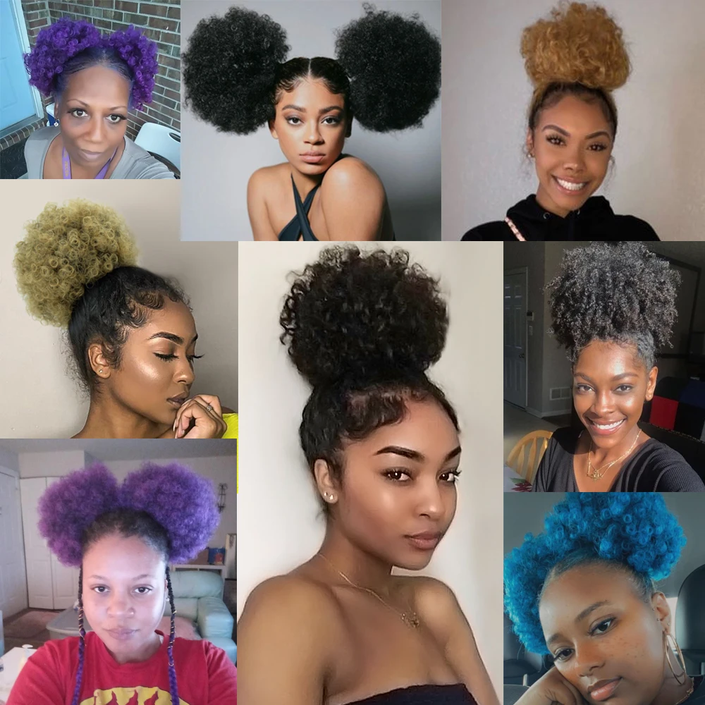 Afro Hair Puff Short Drawstring Ponytail Hair Bun Chignon Synthetic Kinky Curly Ponytail Wrap On Hair Pieces For Women