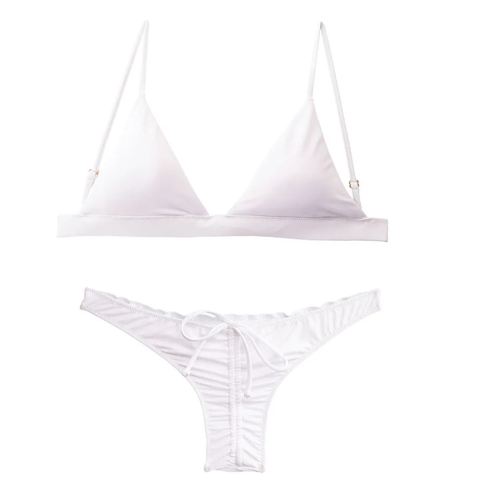 Imagem -03 - Verão Conjunto de Biquíni Feminino Banho Branco Maiô Triângulo Biquinis Brasileiro Micro Segredo Fundo Atrevido