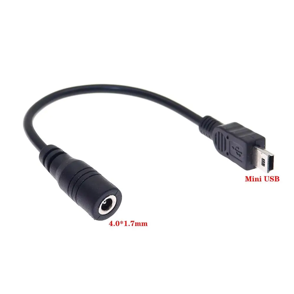 10PCS/lot DC Power 5.5x2.1mm 4.0x1.7mm Female Jack to Mini USB 5 Pin Male Plug Adapter Connector Cable 15cm