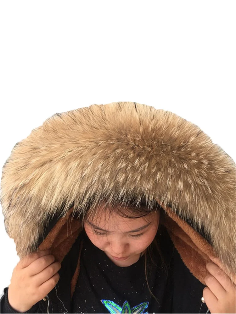 Luxury Winter Real Raccoon Fur Collar Ladies Scarf Warm Furry Soft Shawl Cover Hood Fur Can Be Customized Size.