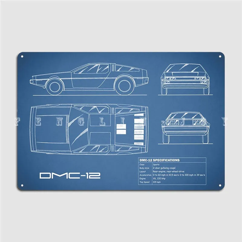 The Dmc 12 Blueprint Metal Plaque Poster Wall Decor Cinema Living Room Customize Pub Garage Tin Sign Poster