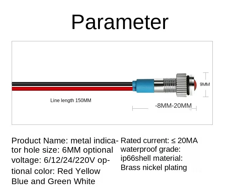 YZWM-indicador Led de Metal de 6 MM, señal impermeable, 6 V / 12 V / 24 V / 220 V, fuente de alimentación, luz de trabajo, 10MM, 16MM, 19MM, 22MM,