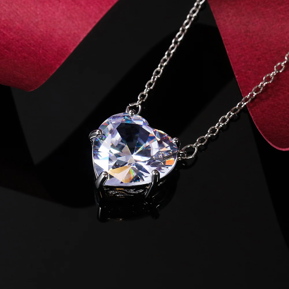 CAOSHI Simple Design Lovely Heart Cubic Zirconia Pendant Necklace for  Women Exquisite Wedding Anniversary Gifts Elegant Jewelry