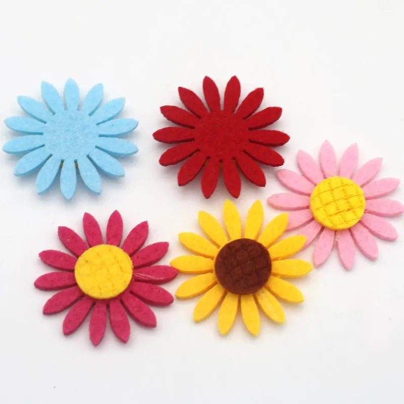 4/6cm Mix Sunflower Patches Stick-on Fabric Pads Flower Felt Fabric Pad DIY for Scrapbooking Wedding Decors Clothing Accessories