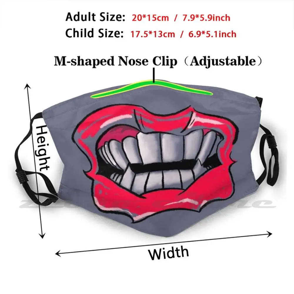 Rock And Roll Lips Mask Cloth Reusable Print Filter Washable Cute Flu Face Ask Happy Smiling Funny
