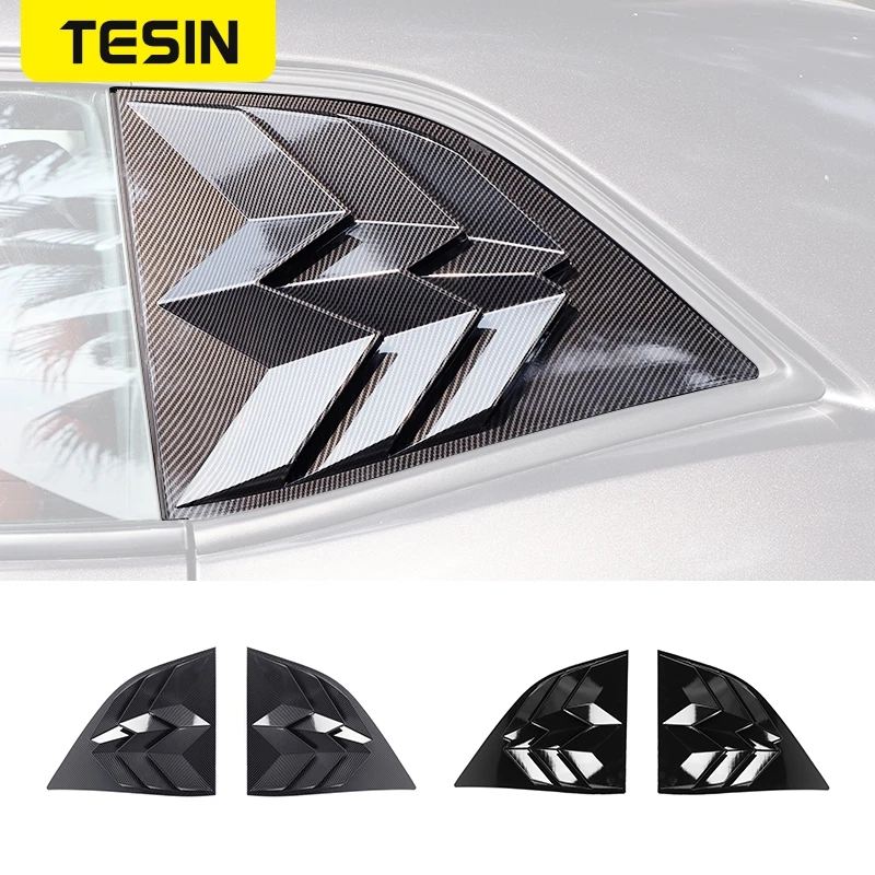 TESIN ABS Carbon Fiber Car Rear Window Blind Shades Louver Vent Window Cover Stickers Accessories Fit For Dodge Challenger 2010+