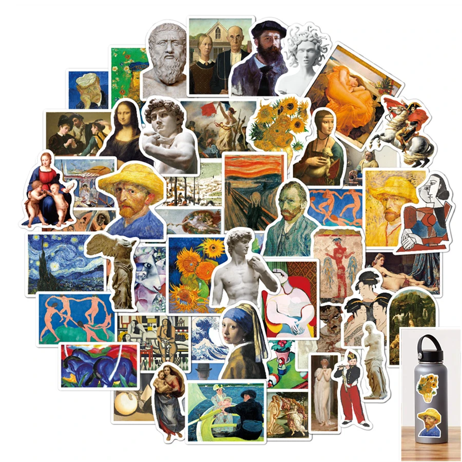 52PCS Oil Painting Style Art Artist Van Gogh Stickers Toys for Kid Hydro Flask Laptop Luggage Skateboard Decals Graffiti Sticker