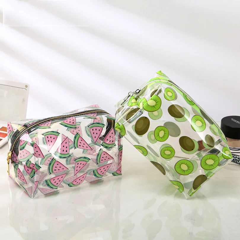 Waterproof Transparent Fruit Cosmetic Cute Bags Storage Pouch Makeup Organizer Clear Case Toiletry Bag PVC Zipper Travel