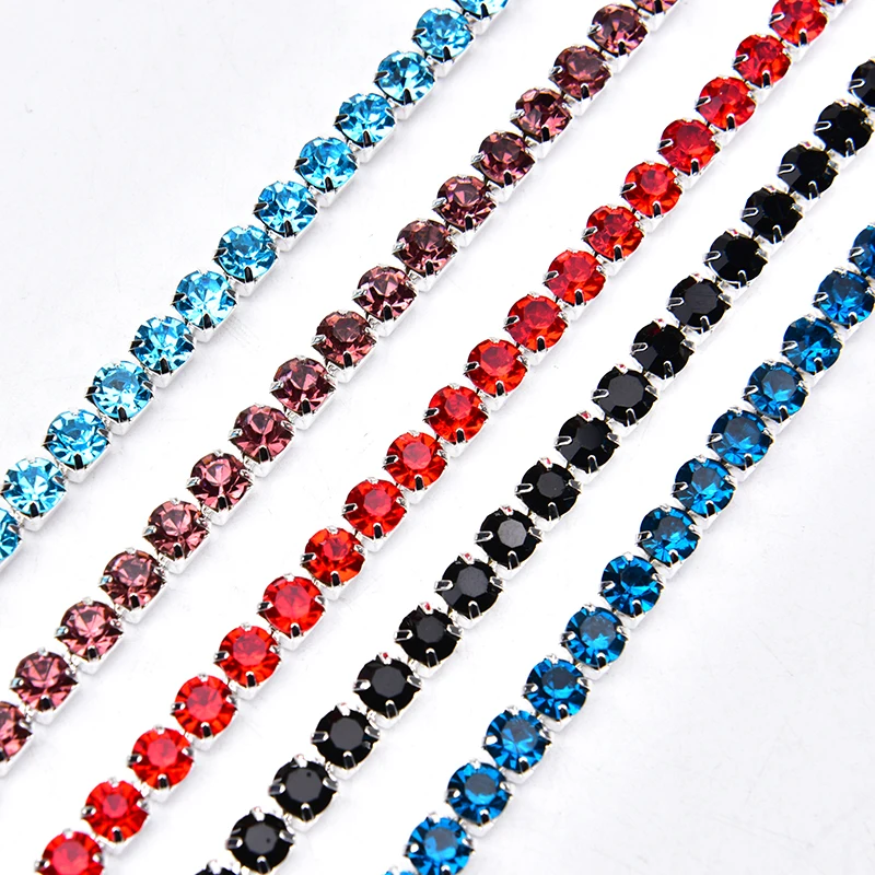 2 Yards SS20 5mm Rhinestone Cup Chain Strass Glass Crystal Stone Trimming Silver Base Plating Flatback DIY Wedding Dress Clothes