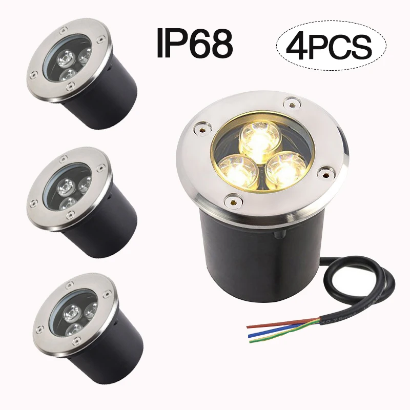 

4pcs IP68 Waterproof LED Underground Light 3W 5W 6W Outdoor Ground Garden Path Floor Buried Yard Spot Landscape 110V220V12-24V