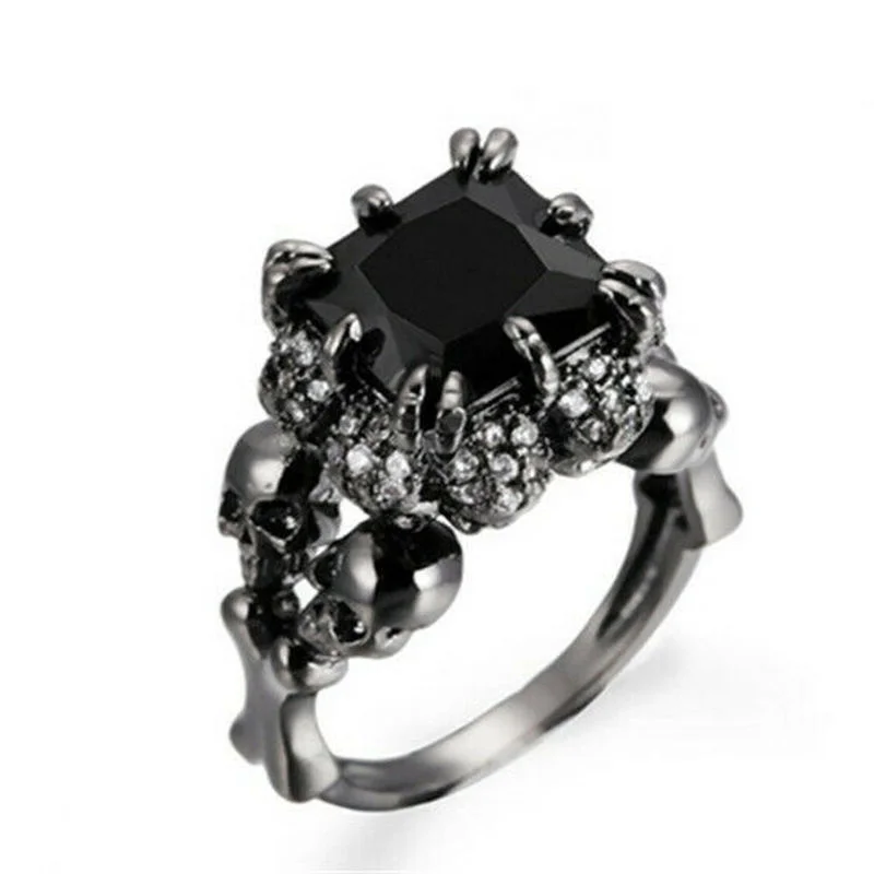 Fashion Zircon Jewelry Women Men Black Gold Wedding Ring Size 6-10